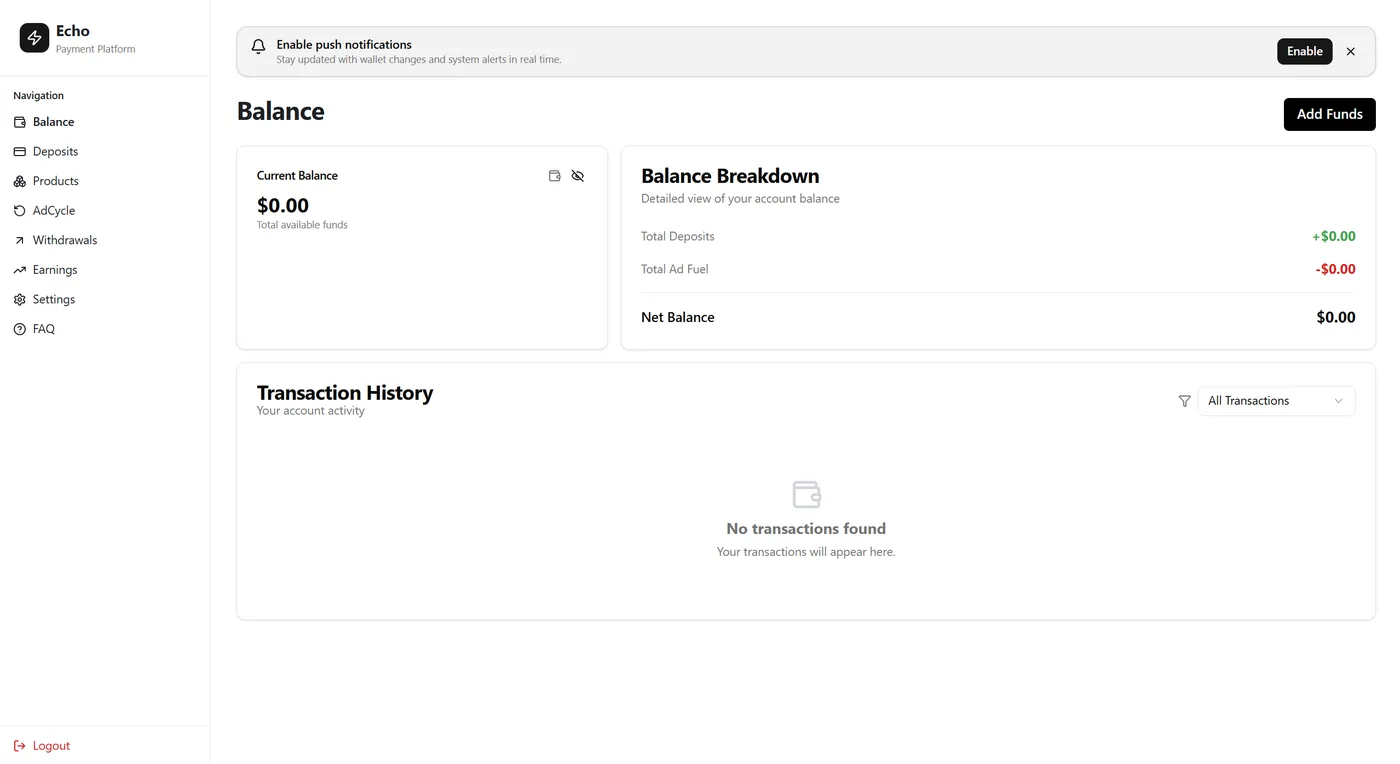 Echo balance dashboard
