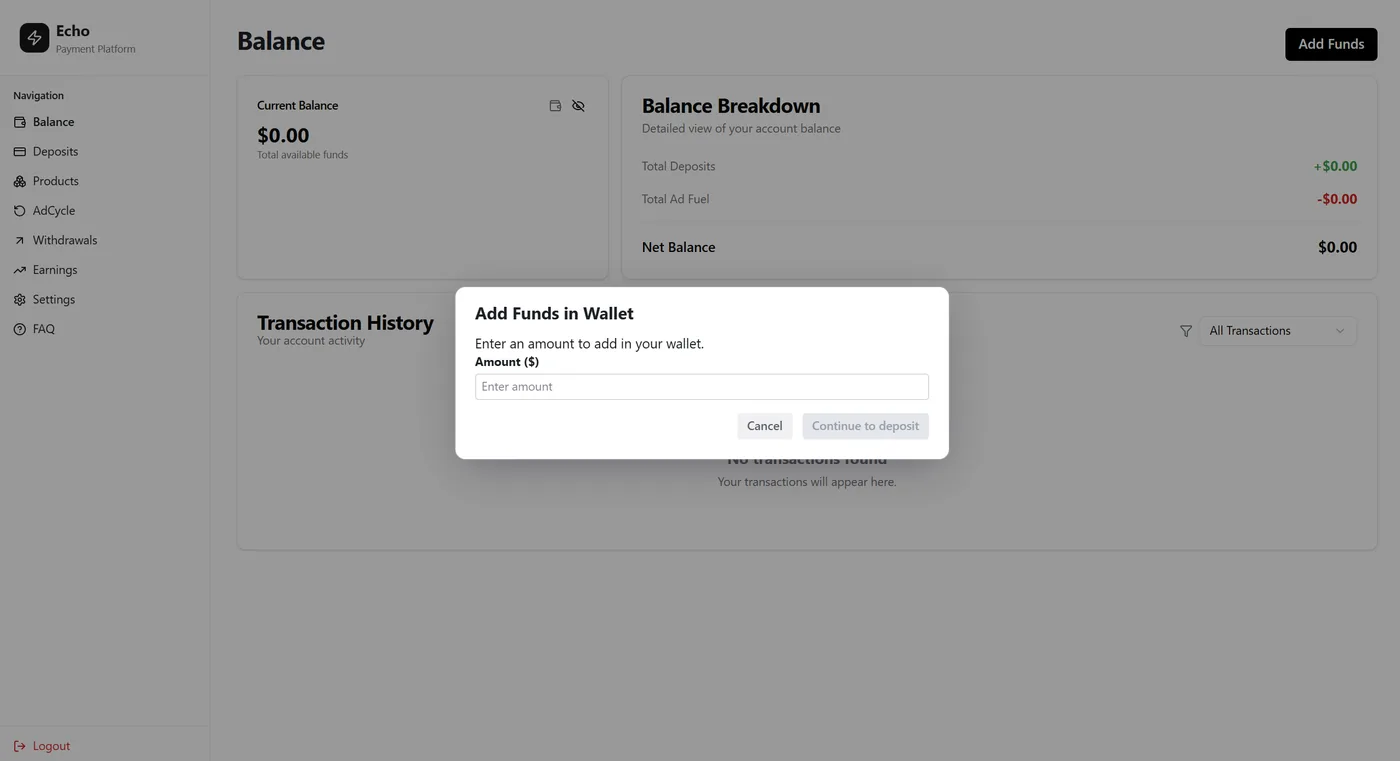 Add funds to your Echo wallet